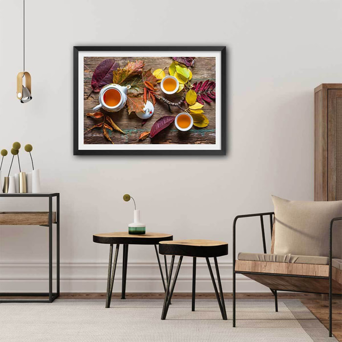 Affiche cuisine feuille de thé Affiche sous cadre noir
