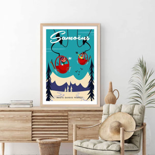 Poster ski à samoens Affiche + cadre en bois - Chêne