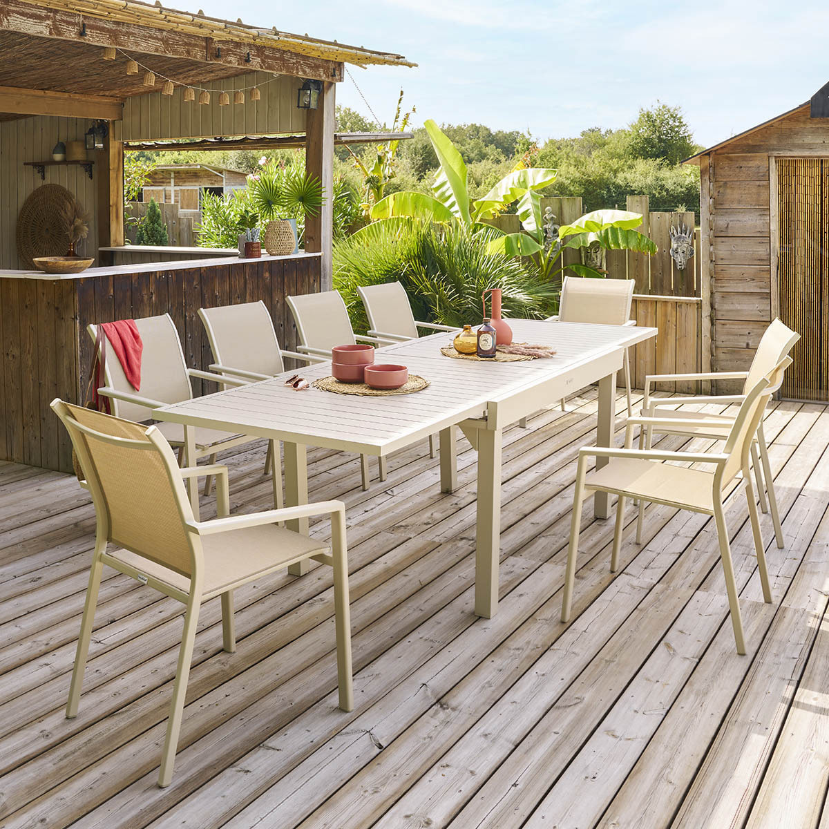 Table de jardin extensible "Piazza" argile 10 places en aluminium traité en epoxy