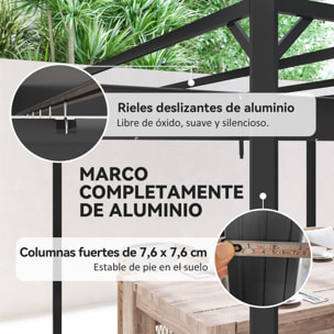 Pérgola de Jardín 3x3 m con Techo Retráctil y Pared Lateral Enrollable, Cenador de Jardín con Estructura de Aluminio, UPF30+, Pabellón para Exterior, Patio, Terraza, Gris Oscuro
