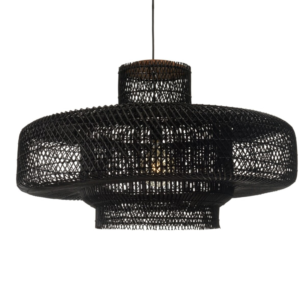 SIXTINE - Suspension 'double' 90x90cm en rotin couleur noire et teck