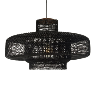 SIXTINE - Suspension 'double' 90x90cm en rotin couleur noire et teck