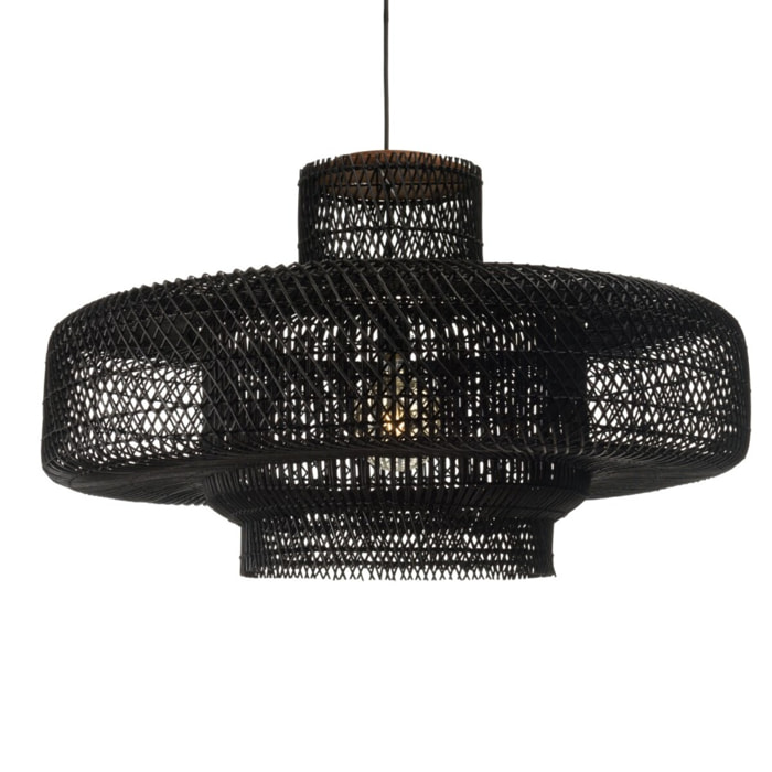 SIXTINE - Suspension 'double' 90x90cm en rotin couleur noire et teck