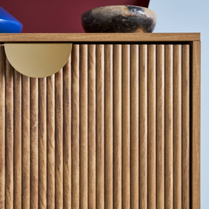 Meuble à chaussures décor bois de manguier rainuré 3 abattants - L 60 x P 25 x H 121 cm - Celian