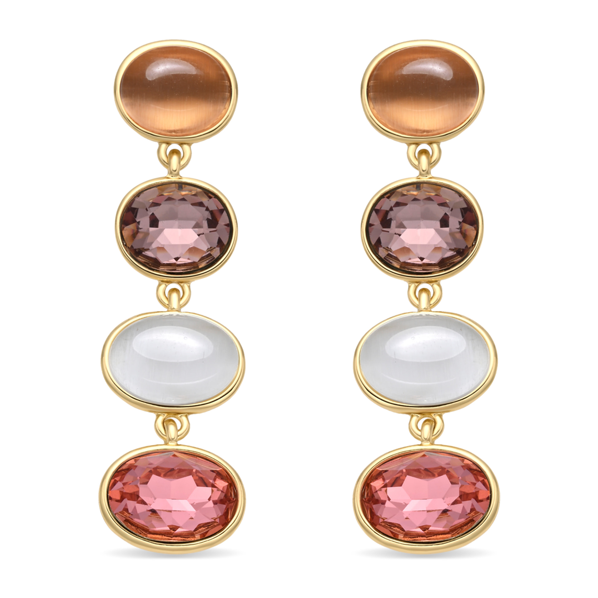Pendientes de Cuarzo Hidrotermal Multicolor acabado en oro amarillo 18k