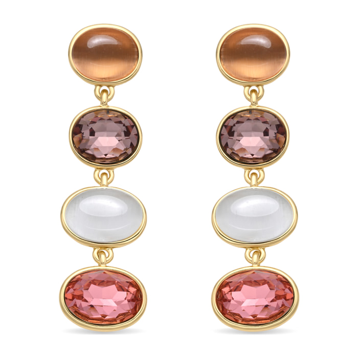 Pendientes de Cuarzo Hidrotermal Multicolor acabado en oro amarillo 18k