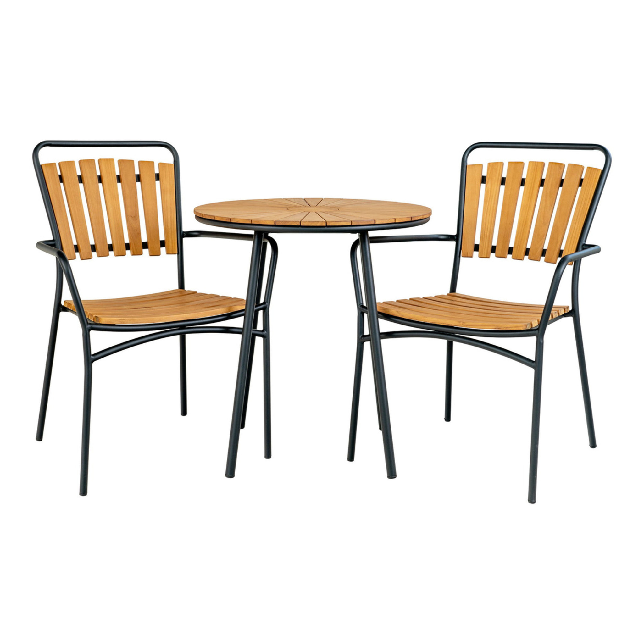 Tavolo Bistrot Cleveland Teak Naturale con Gambe Nere — Ø70×74 cm
