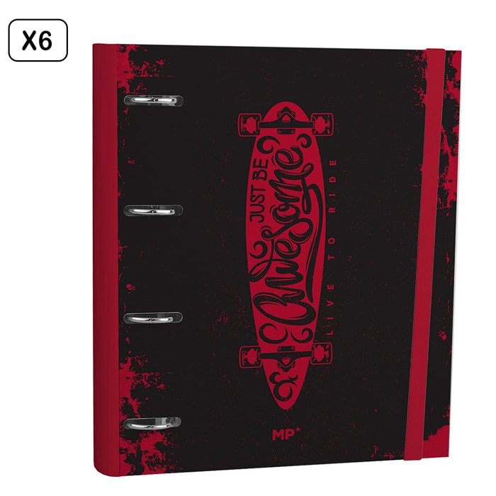 PACK 6 UNITÀ CARTELLA 4 ANELLI CON RICAMBIO A4 SKATE