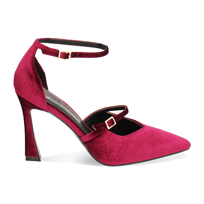 Open shank bordeaux in velluto, tacco 9,5 cm