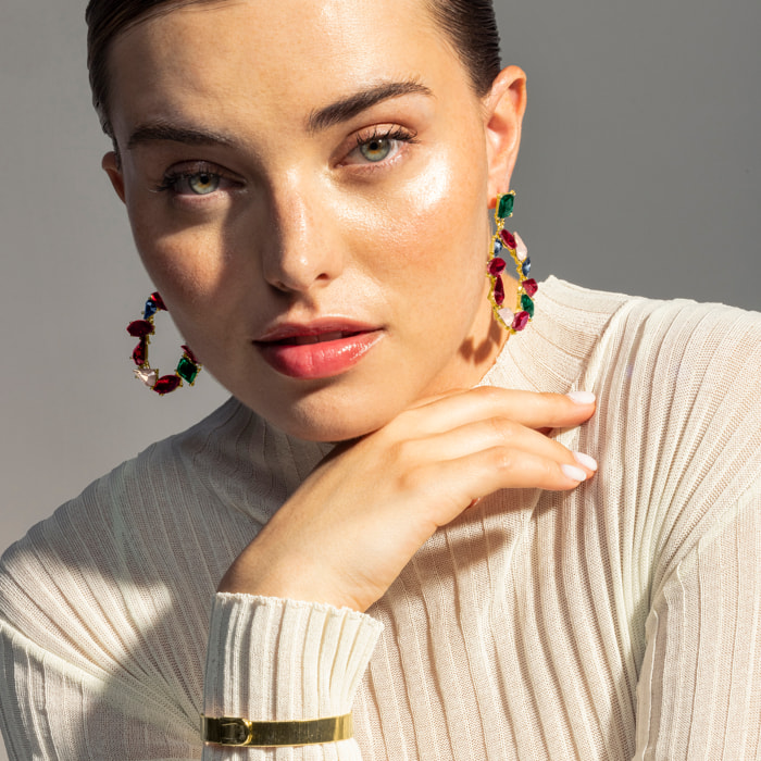 Pendientes de Lacado Blanco acabado en oro amarillo de 18k