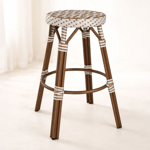 Tabouret haut d'extérieur en textilène tressé beige SCALA