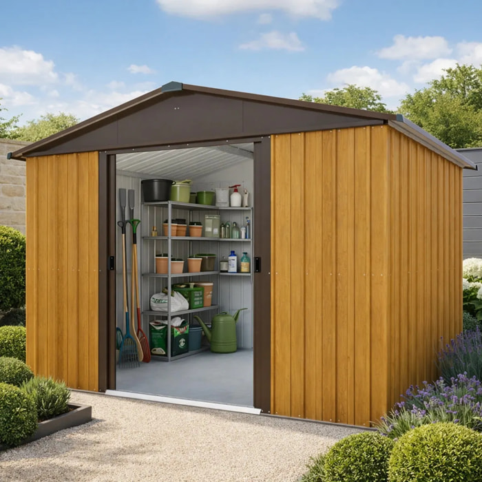 Abri de jardin métal aspect bois Yardmaster 5,3 m² + kit d'ancrage