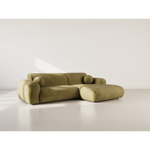 Louise - Canapé d'angle droit 4 places en velours texturé - Vert Kaki