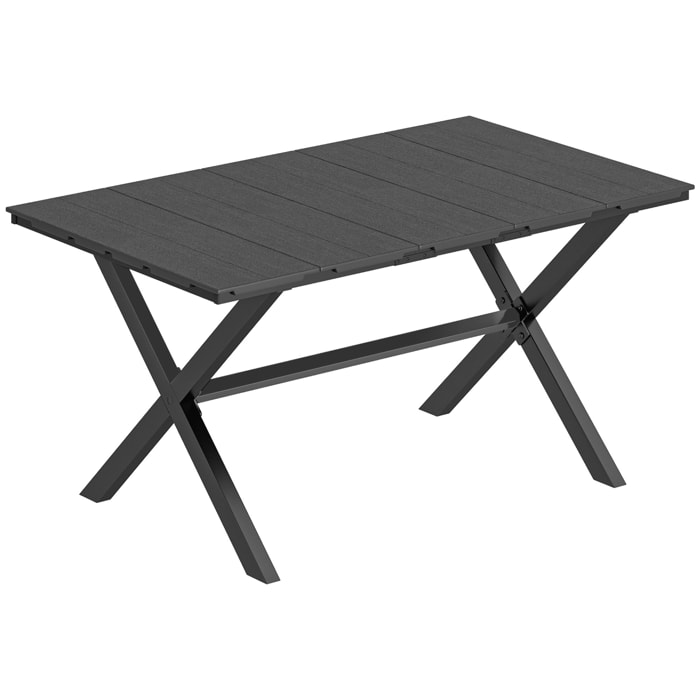 Table de jardin rectangulaire design 4-6 pers. piètement croisé plateau effet bois noir