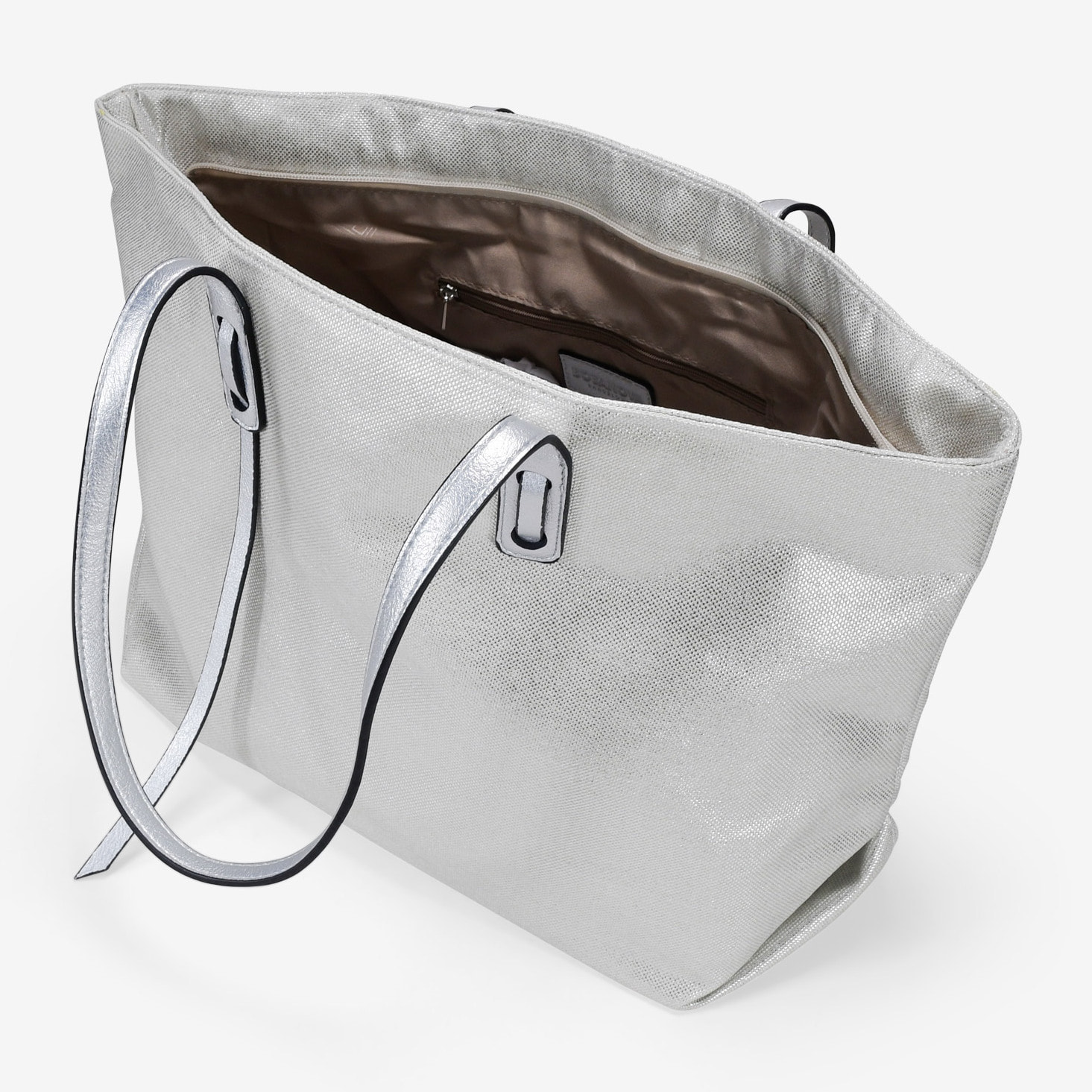 Bolso shopper plateado en canvas con cremallera