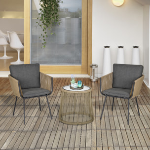 Outsunny Set 2 Poltroncine con Tavolino da Esterno in PE Rattan Cachi e Grigio