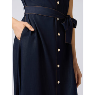 Oltre - Vestido camisero largo efecto denim - Azul