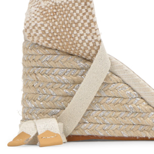 Sandalia Brittany cuña de yute con lurex y cierre de cintas