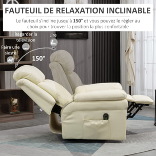 Fauteuil releveur inclinable avec repose-pied ajustable - fauteuil de relaxation électrique - revêtement synthétique crème