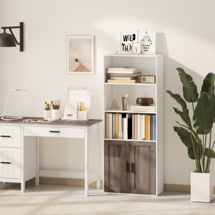 Estantería para Libros Estrecha, Librería con Puertas, Estantes Abiertos y Armario con Balda Ajustable, para Salón, Estudio, Oficina, 60x30x149,5 cm, Blanco y Marrón