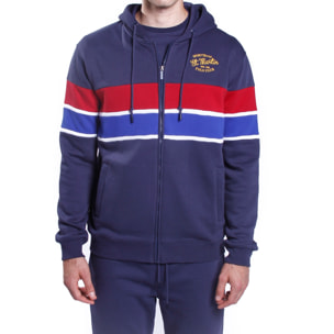 Felpa con zip e cappuccio facsie colorate e logo stampato inside brushed