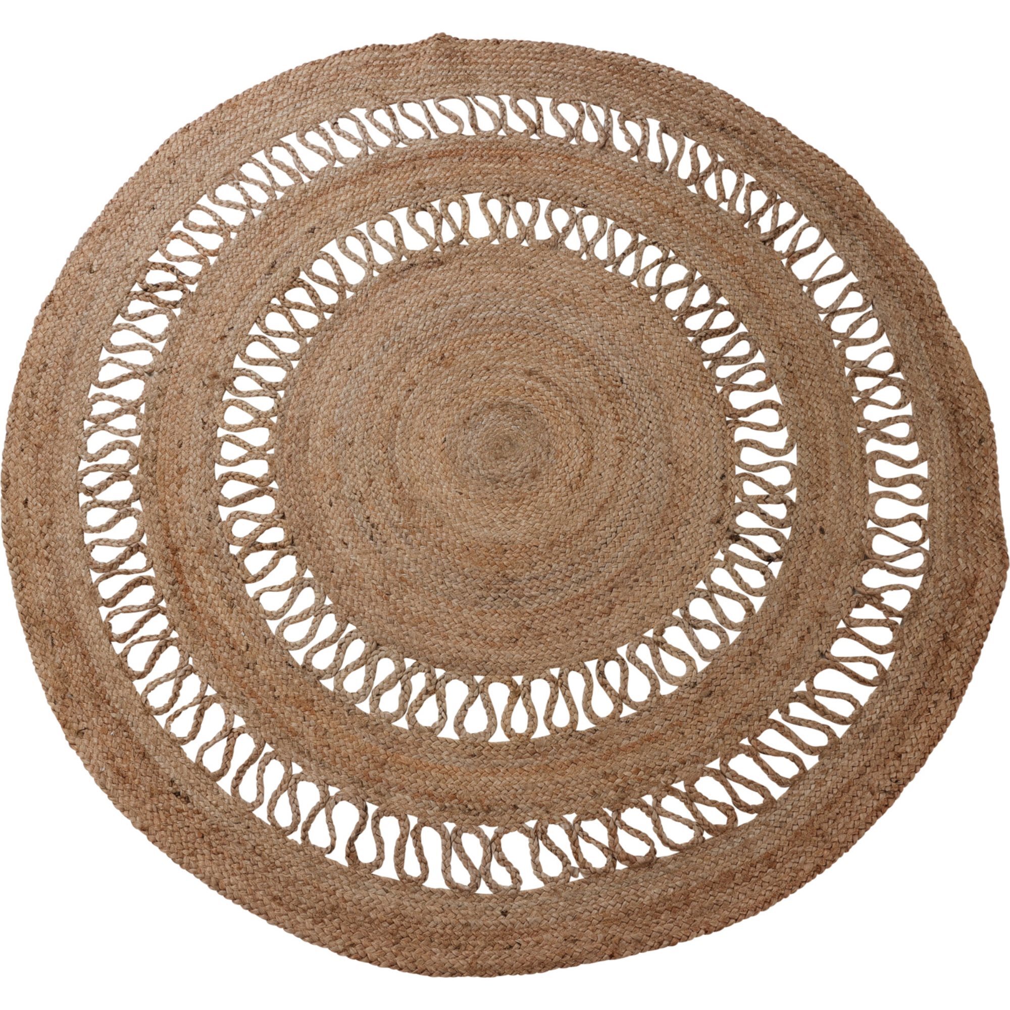 Alfombra Redonda de Yute Trenzado con Diseño Calado