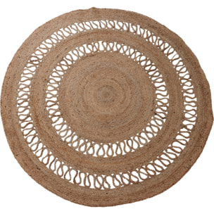 Alfombra Redonda de Yute Trenzado con Diseño Calado