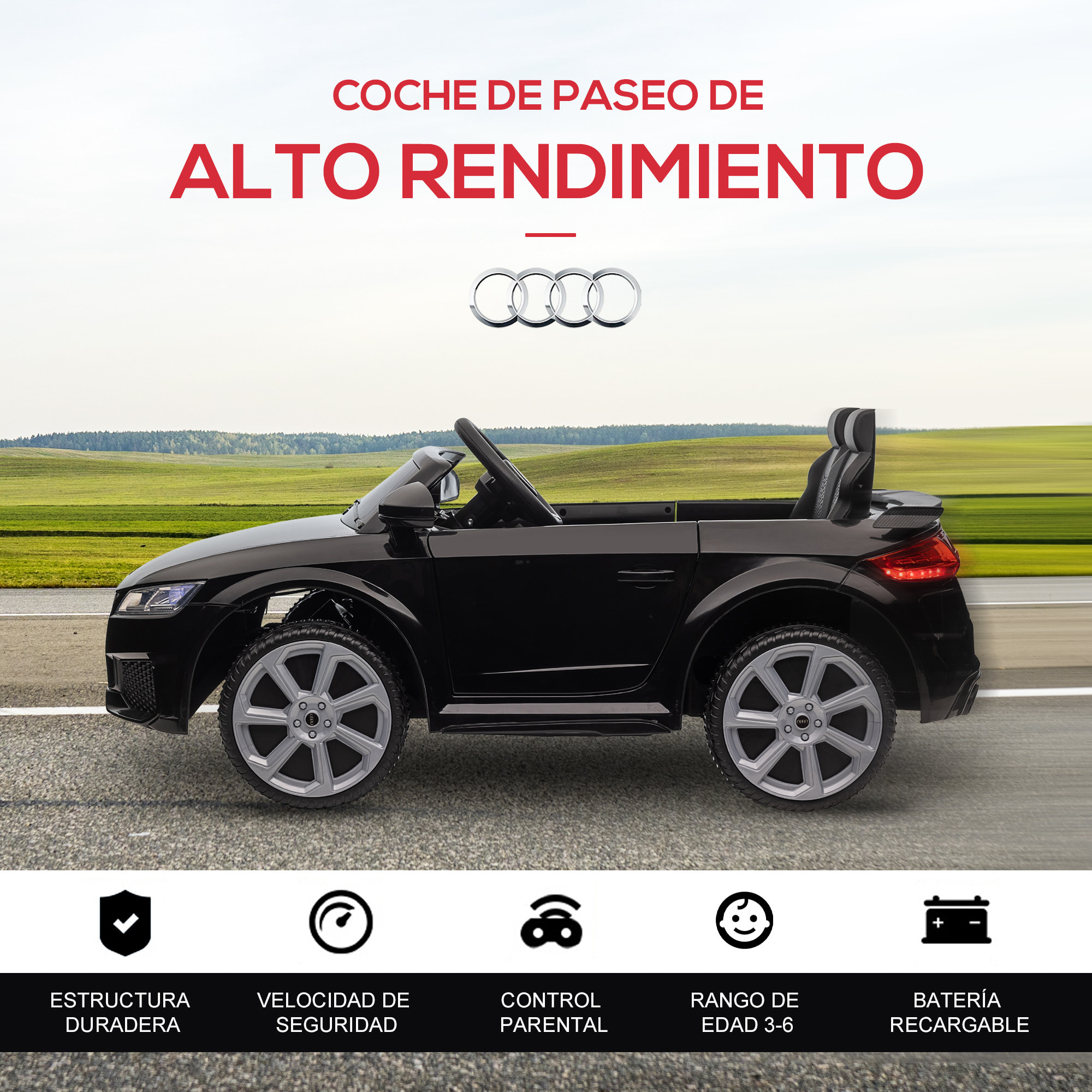 Audi TT Eléctrico Infantil con Control Remoto Música Luces Modos de Aprendizaje