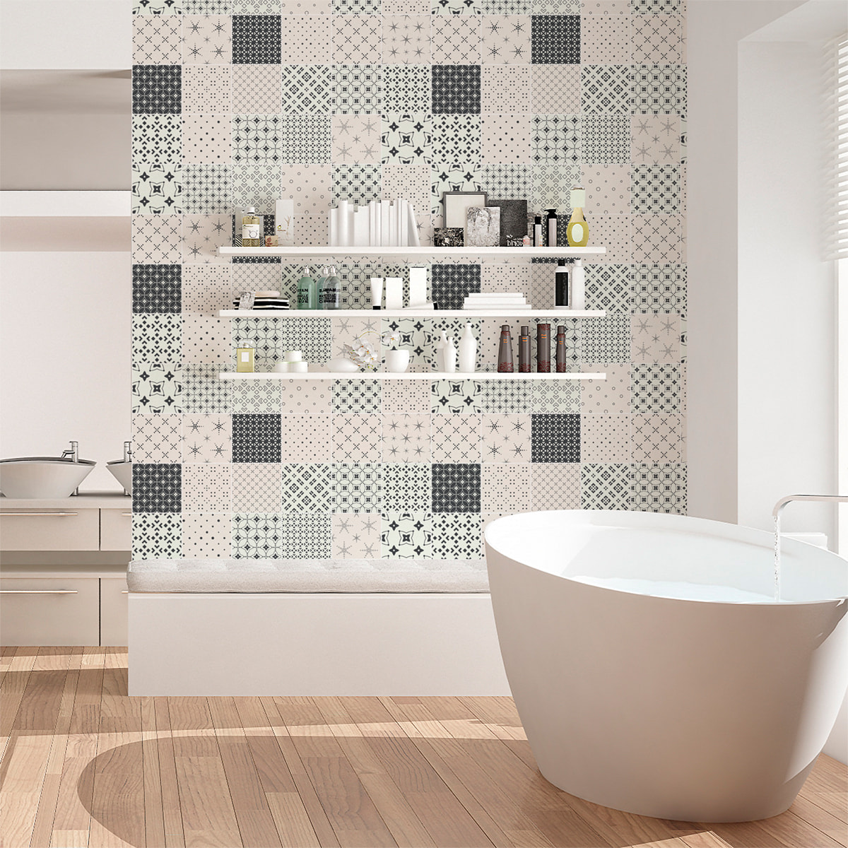 Stickers muraux - Sticker Mural Carrelage adhésif Cuisine Salle de Bain - 24 STICKERS CARRELAGES SCANDINAVE GERD