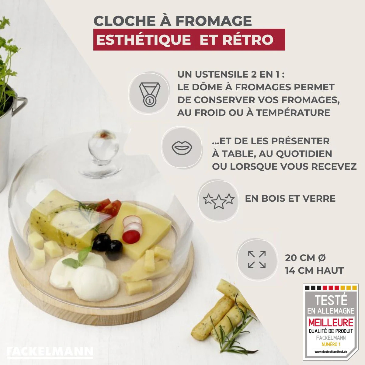 Cloche à fromage en verre Fackelmann Nature
