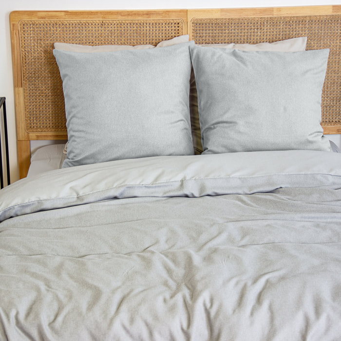 Parure housse de couette 3PCS en MICROFIBRE EFFET FLANELLE - CENDRE