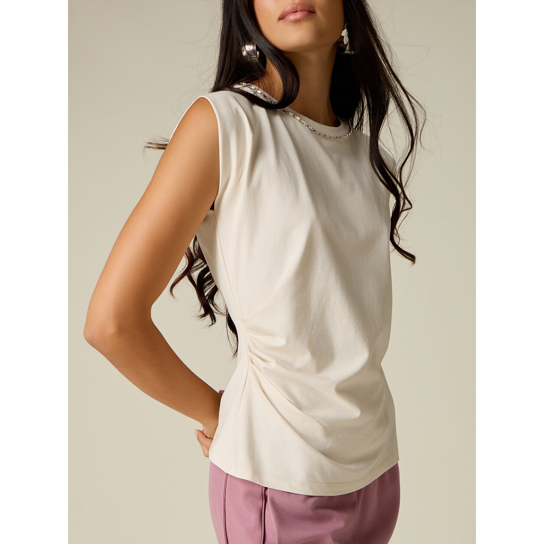 Oltre - Top in jersey con ricamo gioiello - Bianco