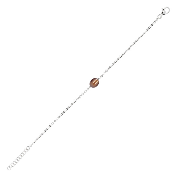 PERLAVIVA - Bracciale Catena Rolo in Argento 925 con Perla d'Acqua Dolce Bronzo Ø 7/8 mm