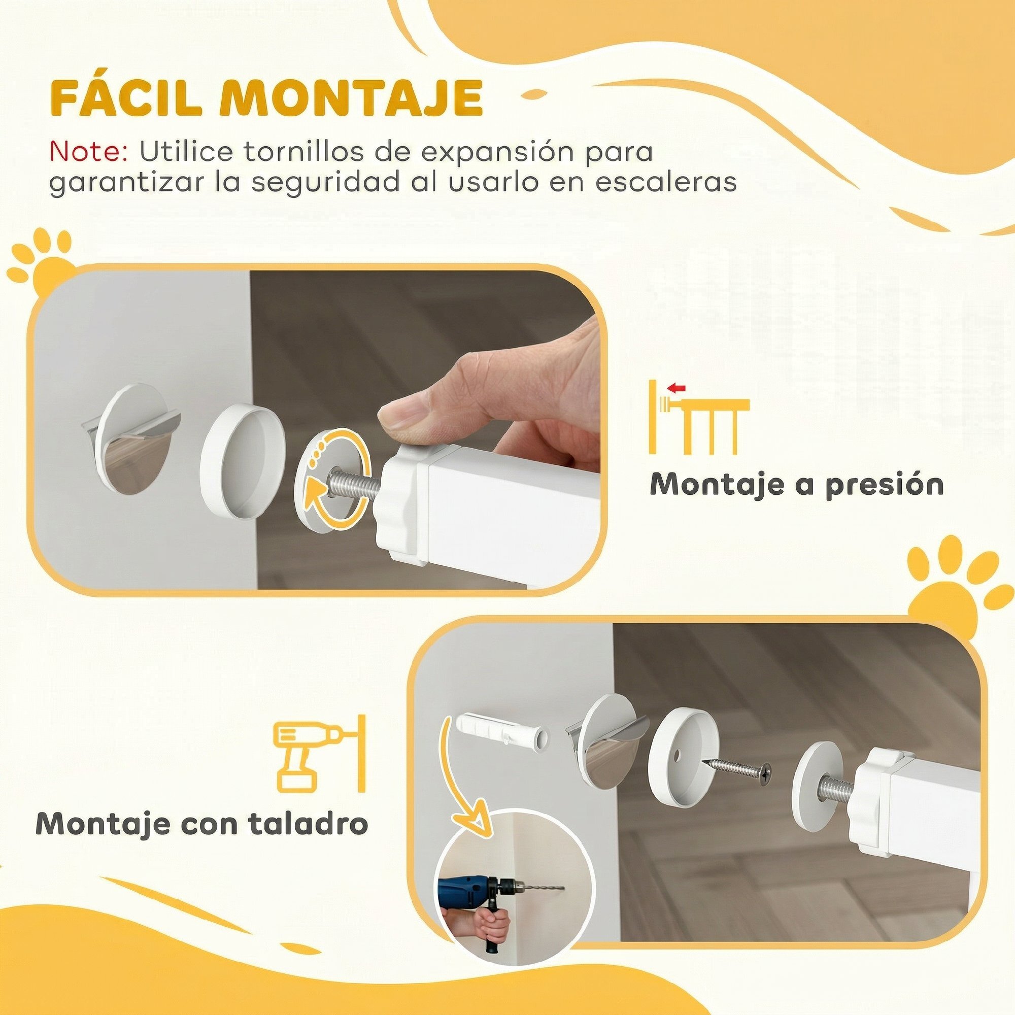 Barrera de Seguridad para Perros 75-85 cm para Puertas y Escaleras Puerta de Seguridad Apertura en Dos Sentidos y Solo una Mano Montaje a Presión y Doble Bloqueo Blanco