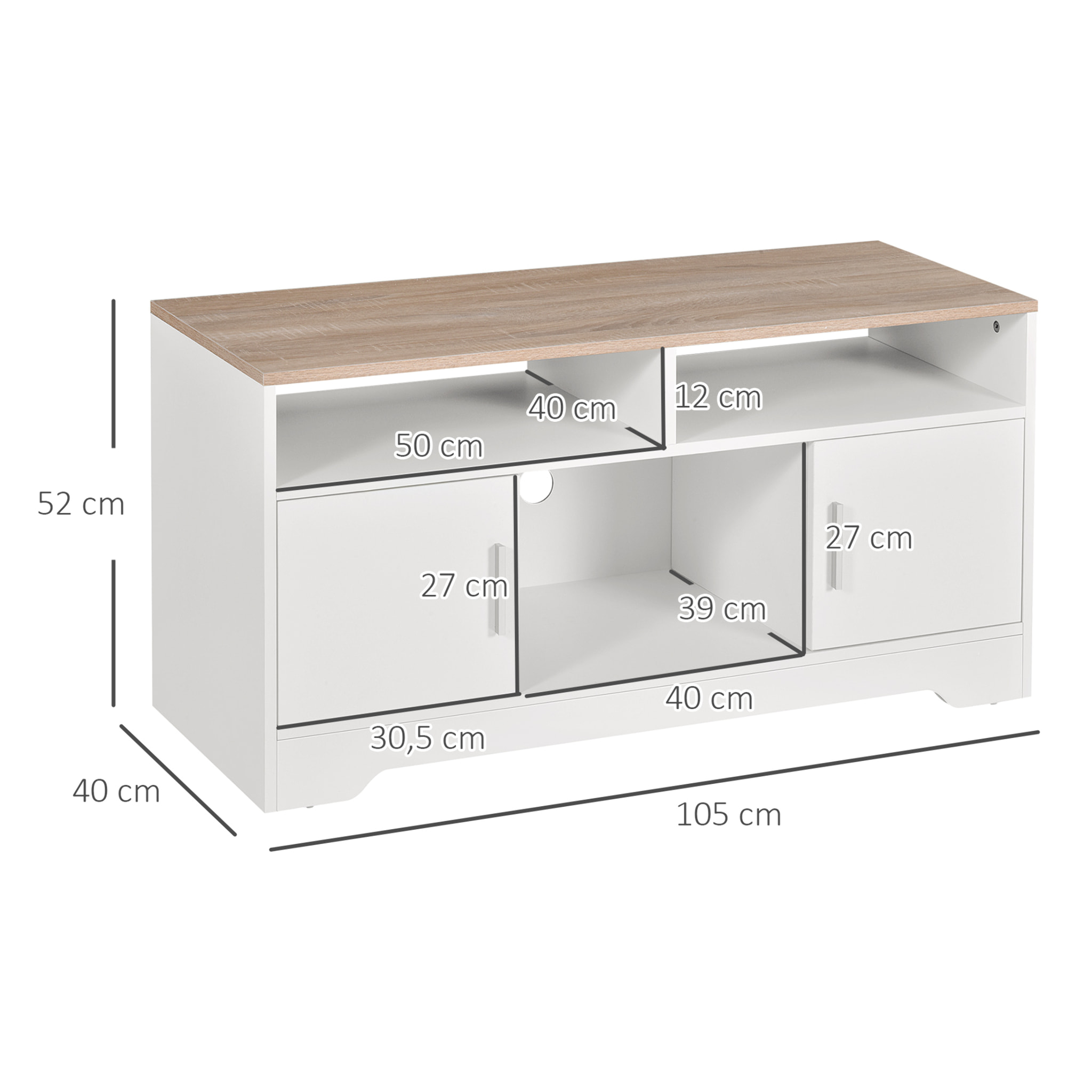 Meuble TV avec 2 Compartiments Ouverts 2 Armoires à Porte Armoire Ouverte