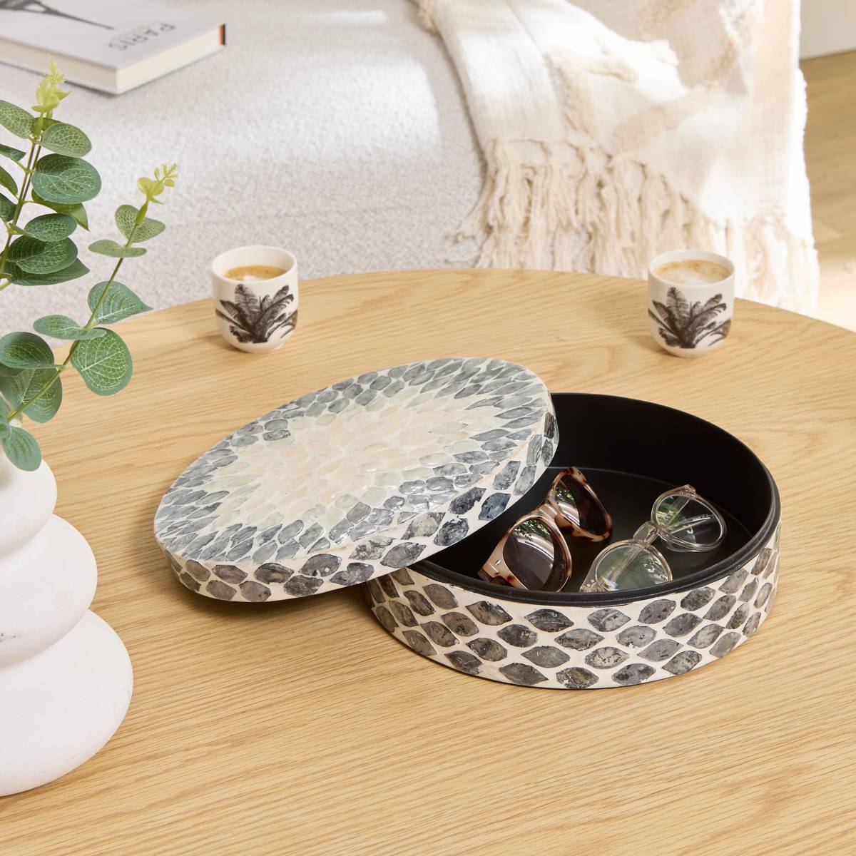 Boîte déco Sheila D25,5cm nacrée grise