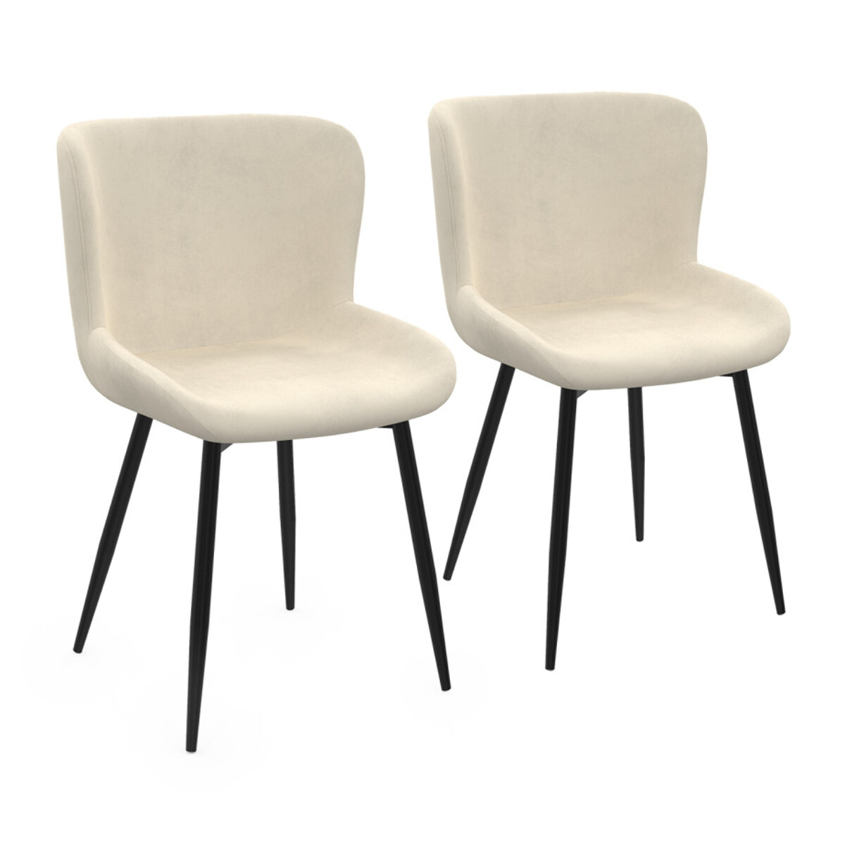 Chaises Taylor velours crème pieds métal noirs - lot de 2