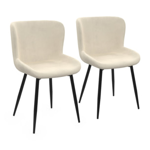 Chaises Taylor velours crème pieds métal noirs - lot de 2