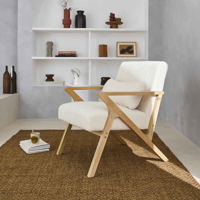 Fauteuil scandinave bois d'hévéa et bouclette ANTOINE
