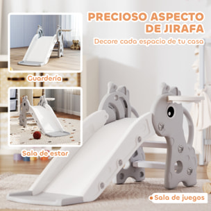 Tobogán Infantil 3 en 1 Tobogán para Niños de 1 a 3 Años con Escalera Canasta de Baloncesto y Diseño de Jirafa para Interior 106x51,5x52 cm Gris