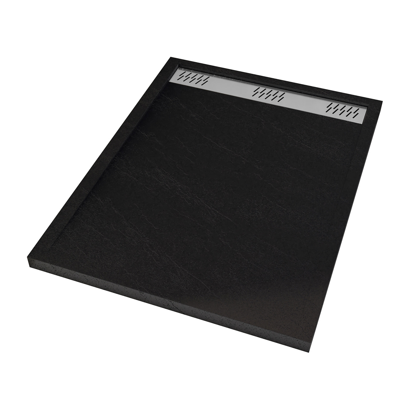 Receveur en acrylique Noir Effet Pierre 90x120x4 cm - Grille Linéaire Chrome - METEORA