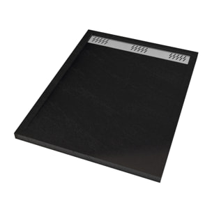 Receveur en acrylique Noir Effet Pierre 90x120x4 cm - Grille Linéaire Chrome - METEORA