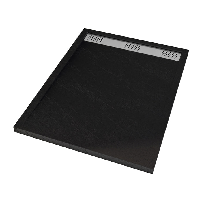 Receveur en acrylique Noir Effet Pierre 90x120x4 cm - Grille Linéaire Chrome - METEORA