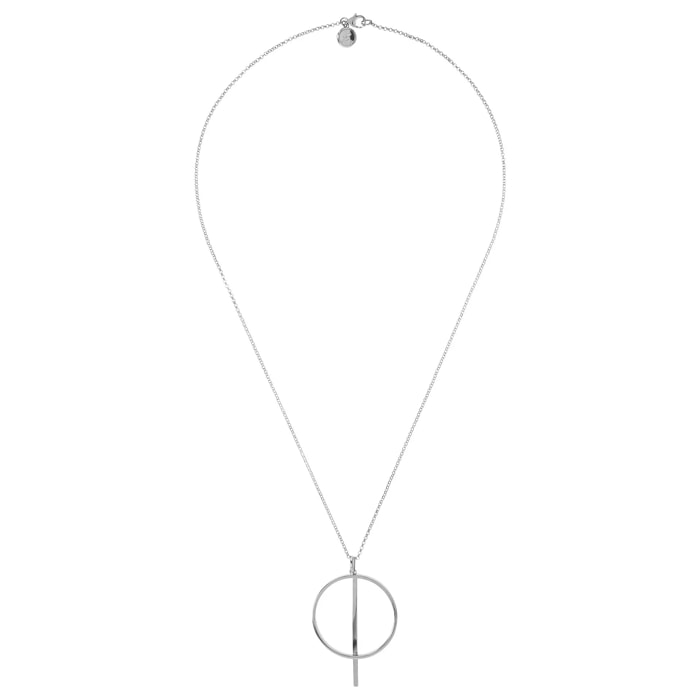 Collana Lunga Cerchio e Barretta Placcata Oro Bianco 18kt