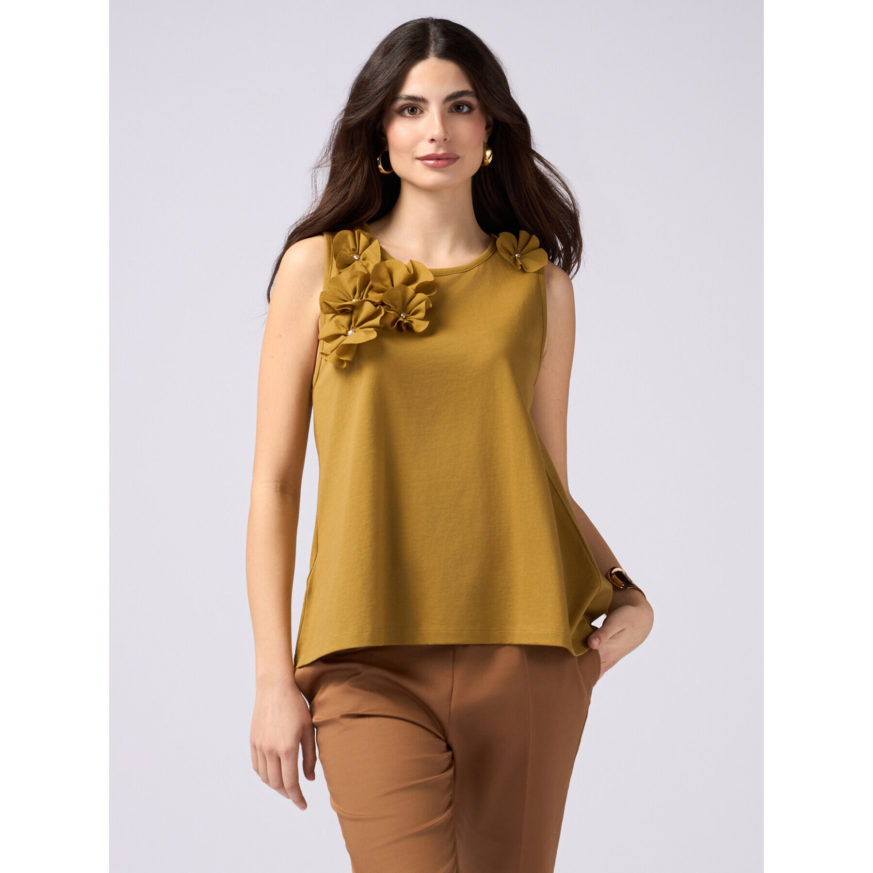 Oltre - Top in jersey con applicazioni floreali - Verde