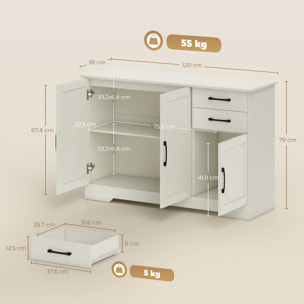 Aparador 3 Puertas, Aparador para Salón Moderno, con 2 Cajones, Estante Ajustable, para Comedor, Entrada, Dormitorio, Crema, 120x38x79 cm