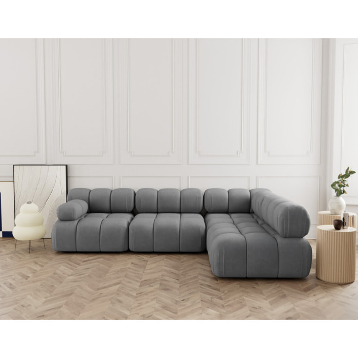 Ruby - canapé modulable d'angle droit 5 places en velours texturé - Gris