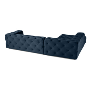 Gallata - canapé Chesterfield d'angle gauche - 5 places - en velours - Bleu