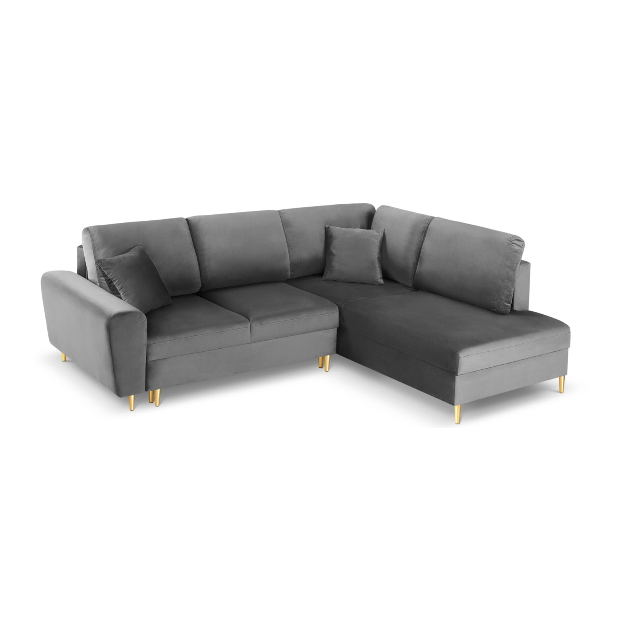 Canapé d'angle droit convertible avec coffre de rangement "Kyoto" 5 places en velours gris clair