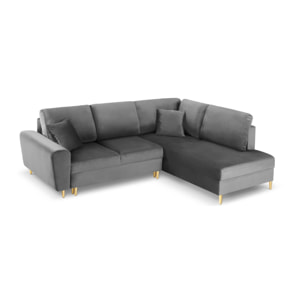 Canapé d'angle droit convertible avec coffre de rangement "Kyoto" 5 places en velours gris clair